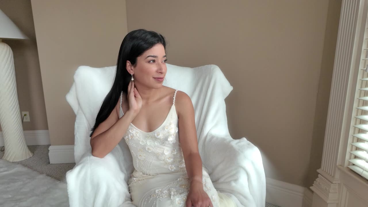 A bride smiling on her wedding day